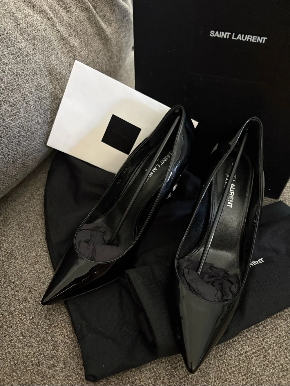 Saint Laurent Black Patent Pointed Toe Stiletto Pumps